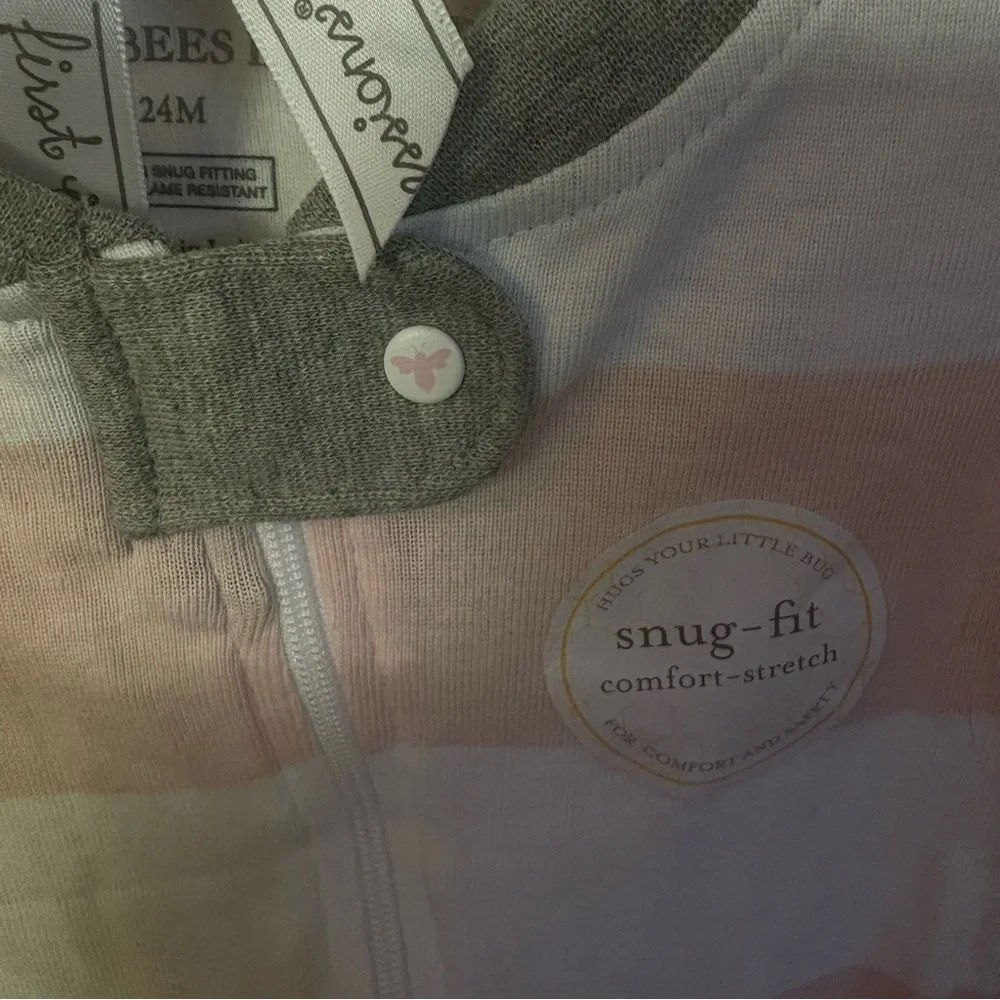 NWT Burt's Bees Baby 24 MLong-Sleeve Stripe Footed Onesie Pajama Pink and White